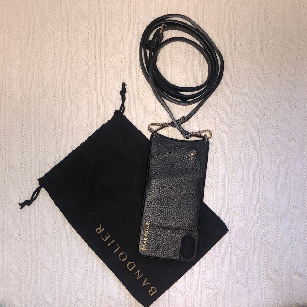 Bandolier Emma Pebble Black Leather Crossbody Black/Gold Phone Holder & Wallet